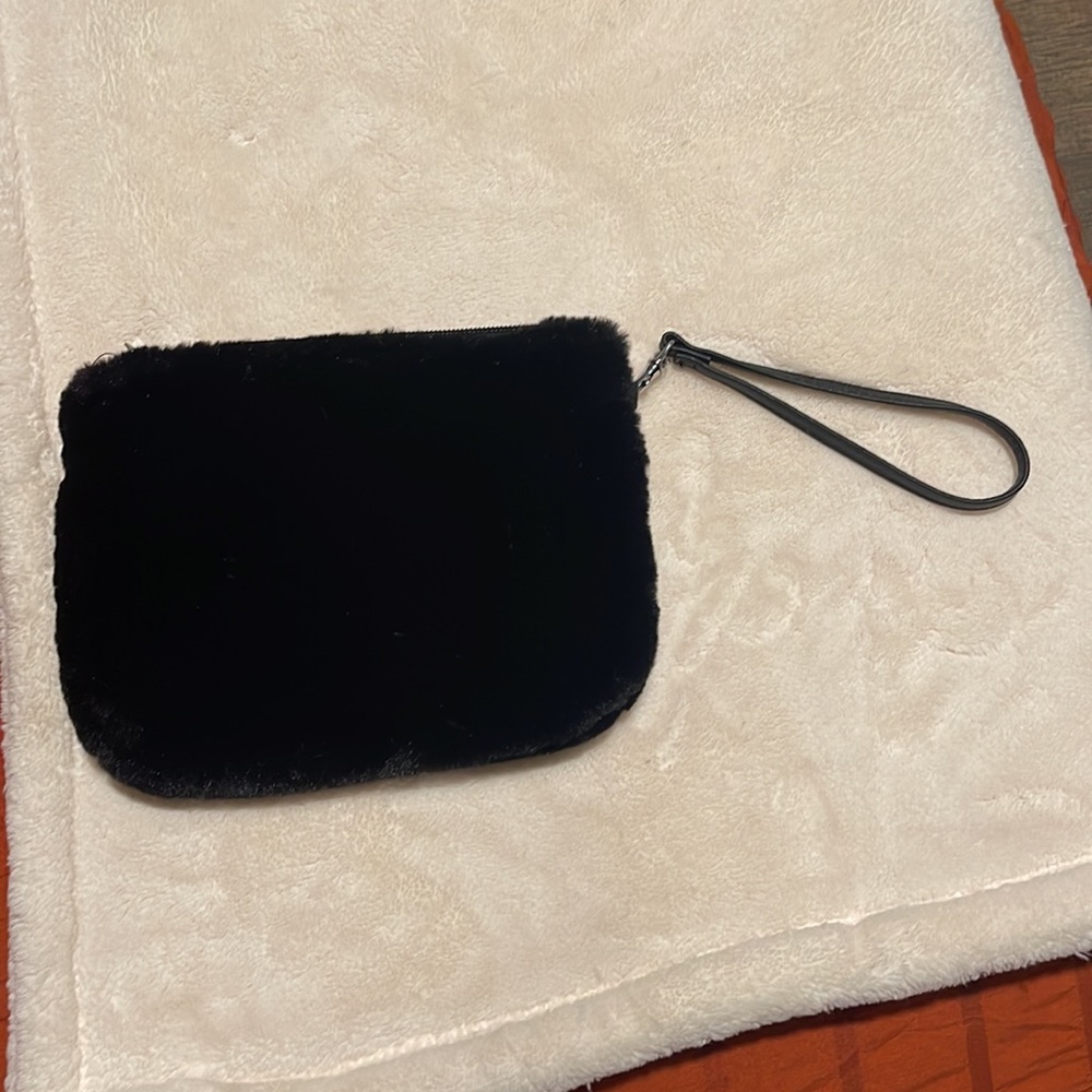 Faux fur black wristlet